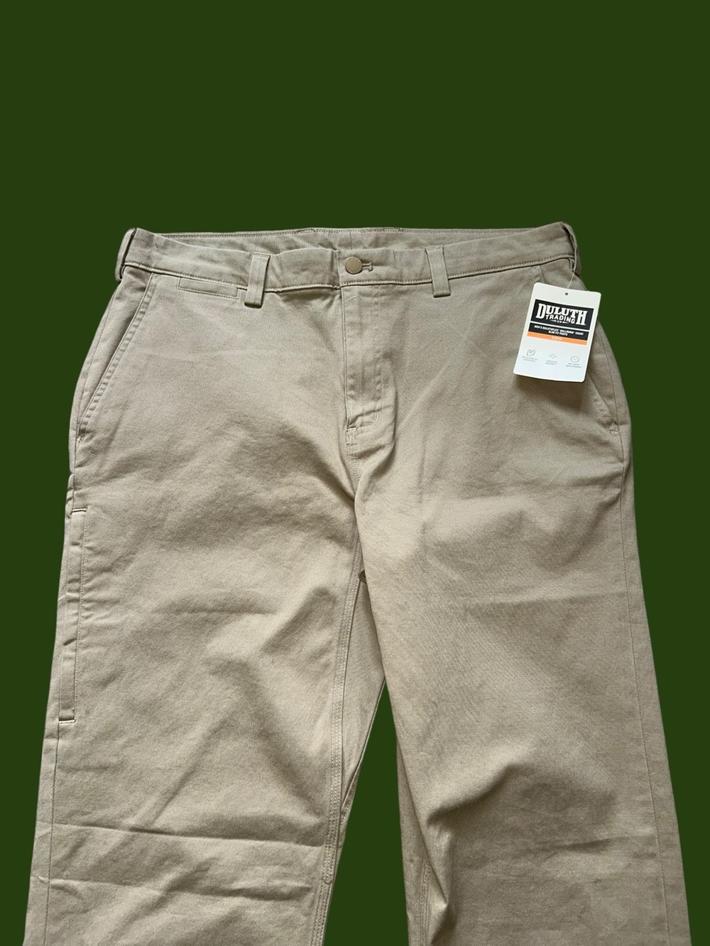 NWT Duluth Trading co. Men’s Slim Fit Flat Front Chino Khaki’s Flex 34x36/34x35
